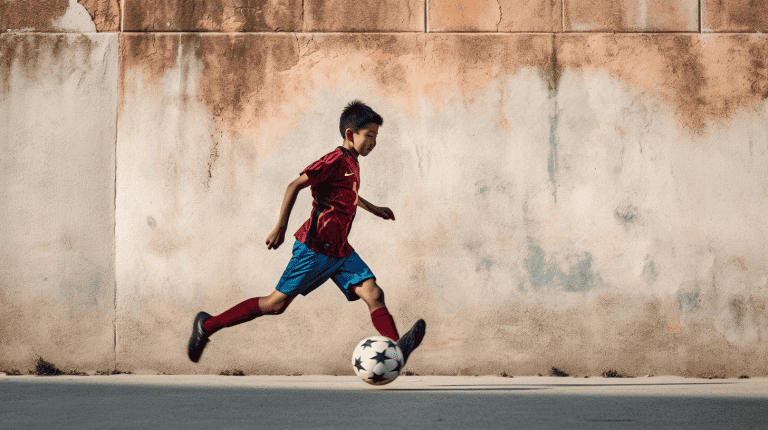 Young soccer player doing soccer warmups as part of a soccer training program.