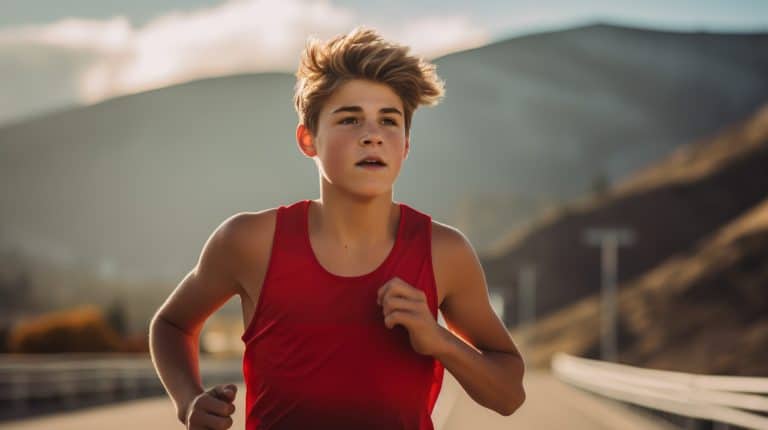 Teen boy jogging as part of a soccer endurance training program.