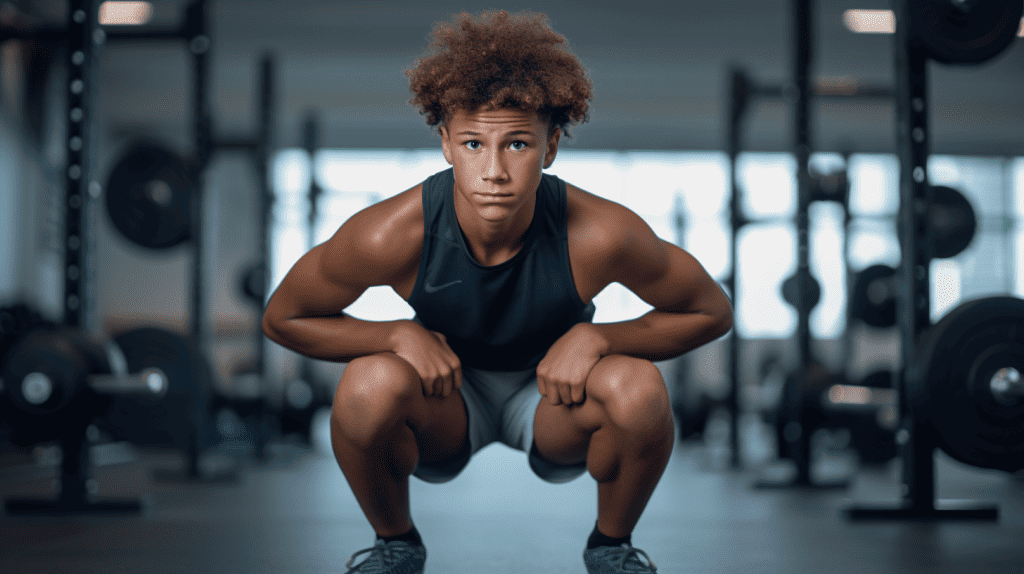 Soccer strength training - Youth doing squats